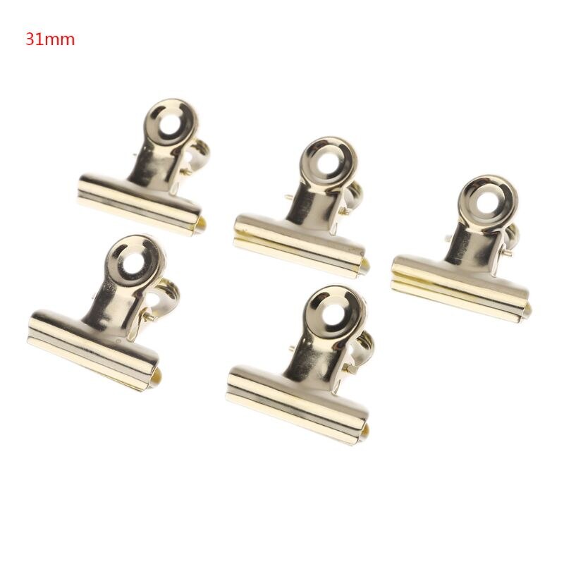 5 st/set guldpåse klämmor bulldog brevgrepp rostfritt stål pappersfil pärm klämma matpåse tätningsklämmor kontor kök 4 stl.: 31mm