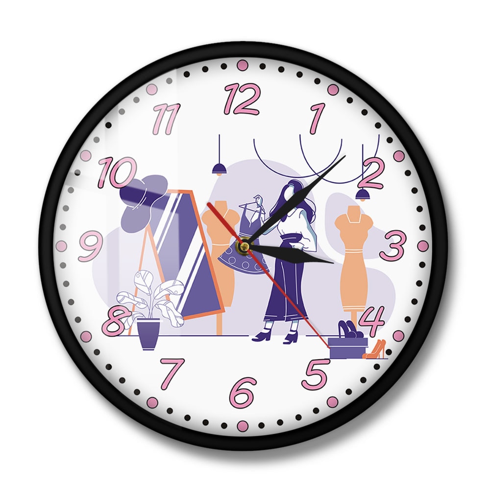 Female Clothing Shop Wall Clock Toggery Business Sign Couture Silent Movement Wall Watch Girly Wall Art Home Decor Clock