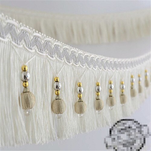 12 meter flettet perler hængende kugle kvast fryns beskæring applikationsstof trimning bånd bånd gardin bord bryllup dekoreret: Hvid