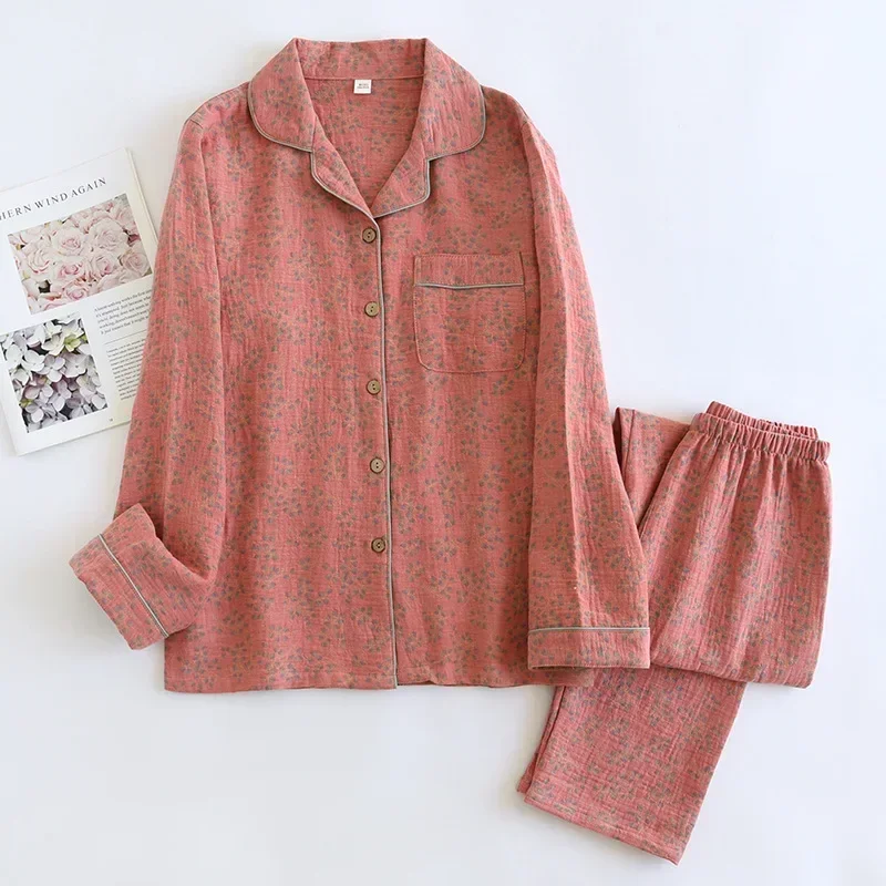 2025 delle nuove donne primavera e autunno pigiama impostato 100% cotone jacquard manica lunga dovuto pezzi semplice cardigan arredamento per la casa