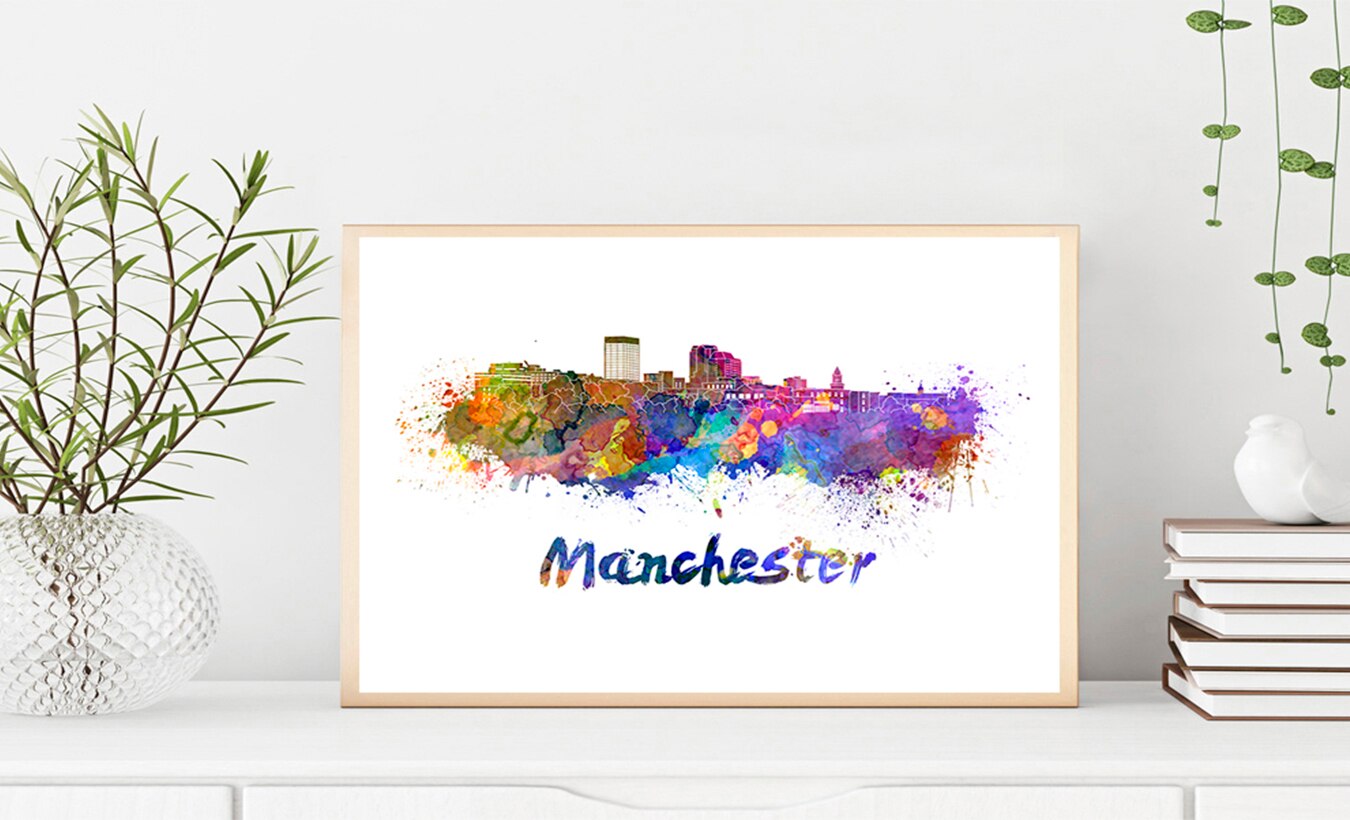 Manchester Nh Skyline Poster-Art Print Home Decor Monumenten Stad-Wall Art Poster Reizen Landschappen