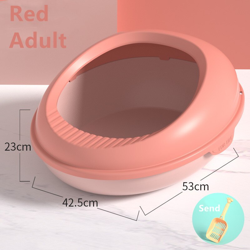 Grand bac à litière Semi-fermé pour chat, anti-projection, bassin en forme d&#39;oeuf amovible, toilette pour animaux de compagnie, fournitures pour chats: Red Adult