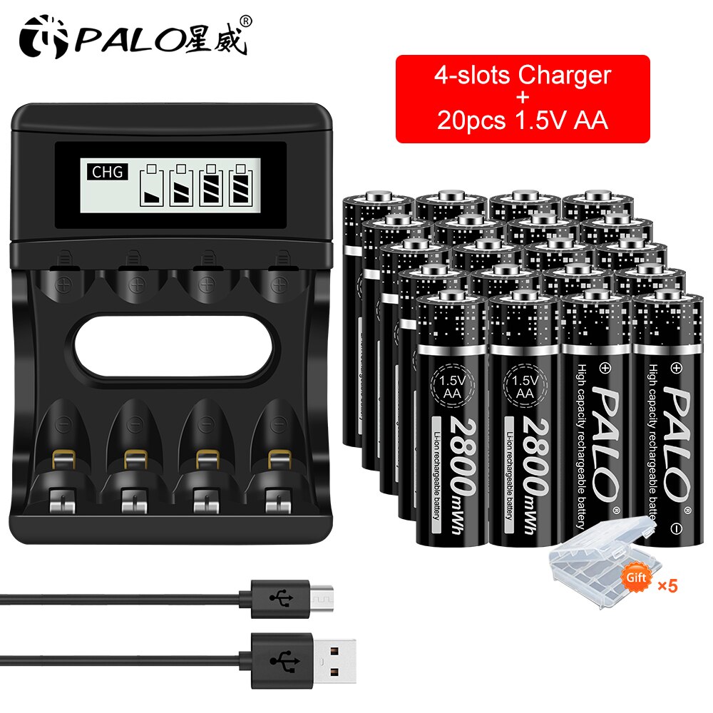 PALO – batterie rechargeable AA 1.5V, 2800mwh, lithium-ion, AA + 4 canaux, polymère, 1.5V