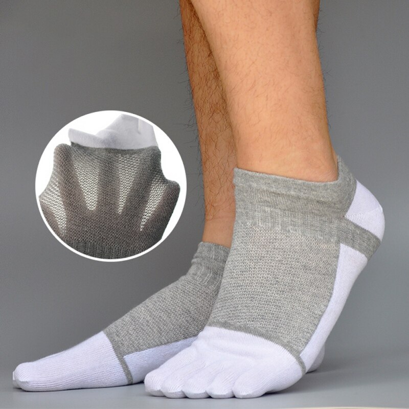 1 par sportssokker mænd kvinder komfortable tynde fem-finger sokker sektion kort splejsning mesh syning farve bomulds sokker