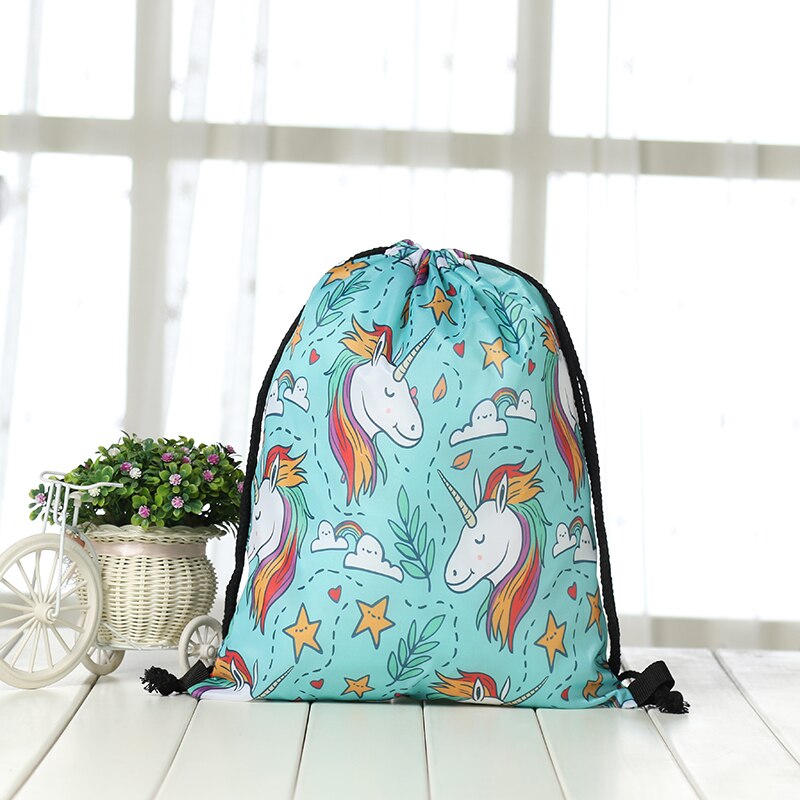 Koord Rugzak mode Vrouwen 3D afdrukken reizen knapzak mannen Casual tassen unisex vrouwen schouder trekkoord Eenhoorn tas: KS4-4-11