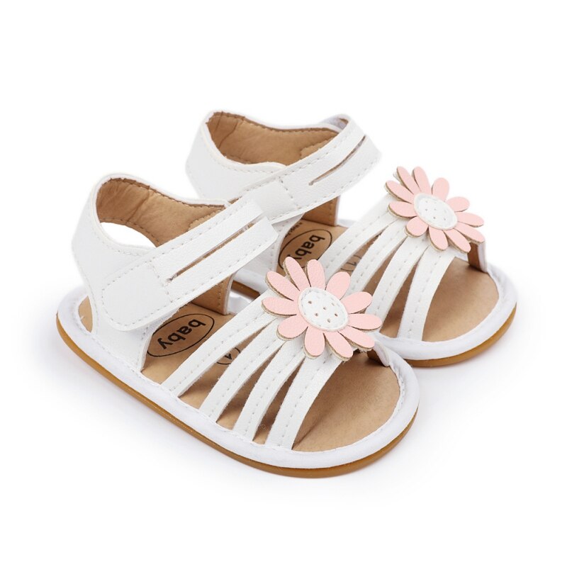 Sandaal Pasgeboren Baby Meisje Zomer Bloem Mode Zachte Zool Antislip Prinses Baby Schoenen Kinderen Strand Schoenen: WHITE / 7-12 Months