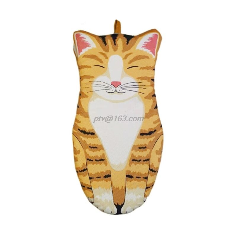 3D dessin animé chat pattes four mitaine longue coton cuisson isolation gants micro-ondes résistant à la chaleur anti-dérapant cuisine gants: A