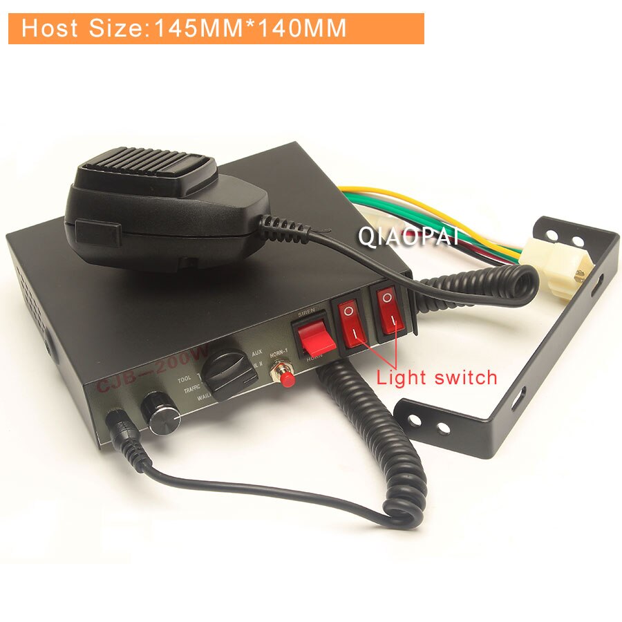 12V 200W Police Siren 9 Sound Alarm Horn Controlled Switch PA MIC system Loud Speaker Multi-tone Warning Megaphone Warning