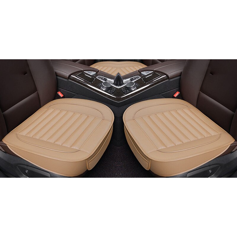 Funda de cuero Pu para asiento de coche, fundas de asientos para Interior de automóvil, cojín Universal, protección de asiento alfombrillas de cuero, accesorios para Auto: Beige front 2pcs