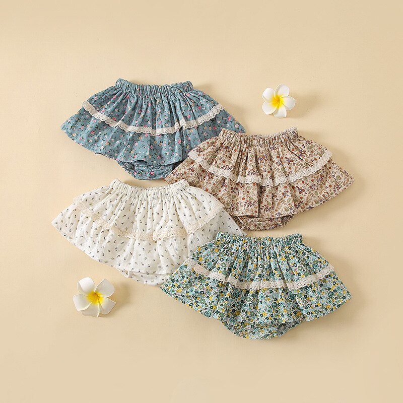 2227a Koreaanse Meisje Rok 2022 Zomer Baby Bloemen Rok Lotusblad Kant Brood Broek Bloemen Taart Rok Leuke Lantaarn shorts