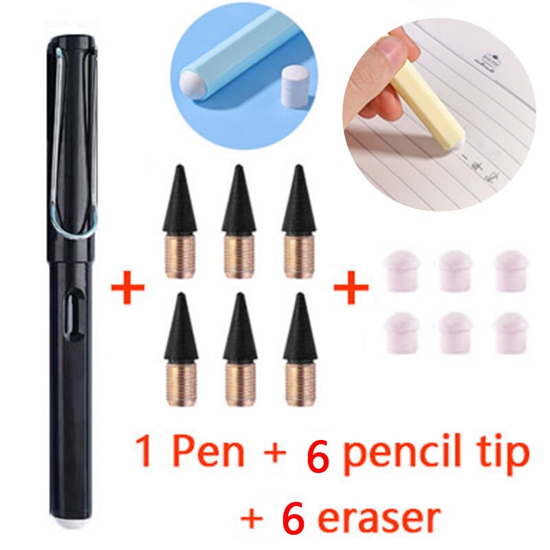 13 Stks/set Eeuwige Potlood Dubbele Gum Magic Potlood Art Schets Schilderen Tools Schoolbenodigdheden Student Briefpapier: Black-13PCS