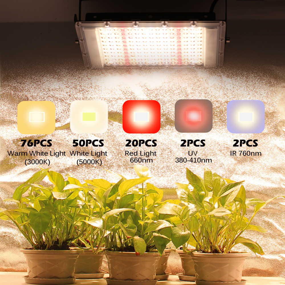 Full Spectrum LED Grow Light 300W Quantum Grade UV Light Waterproof With Switch For Greenhouse Hydroponic Plant Growth Lighting