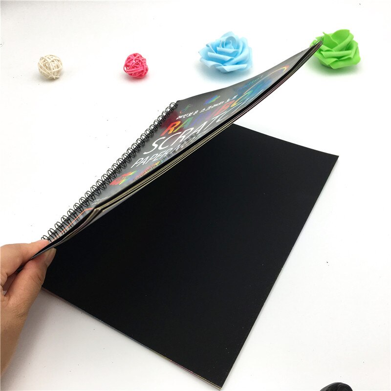 Happyxuan Large Magic Color Rainbow Scratch Art Paper Note book Fully Black DIY Drawing Toys Coloring Painting Kids Doodle