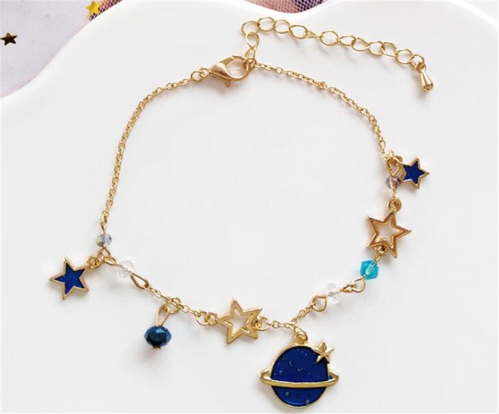 Lolita douce fille bijoux accessoires planète pendentif chaîne Bracelet D155: blue