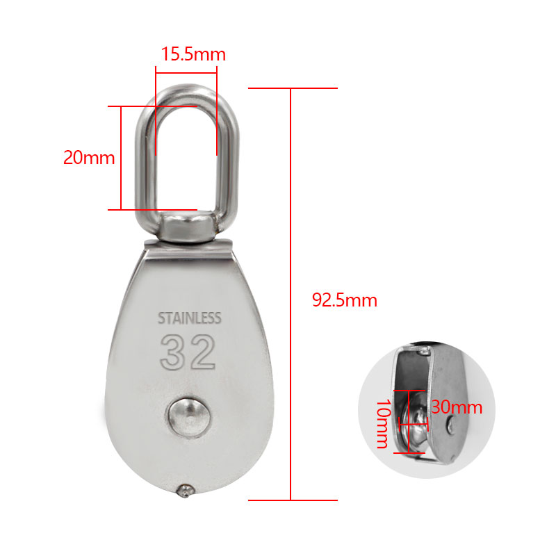 Stainless Steel Pulley M15/M20 M25 M32 Single Wheel Swivel Lifting Rope Pulley Set Lifting Wheel Tools