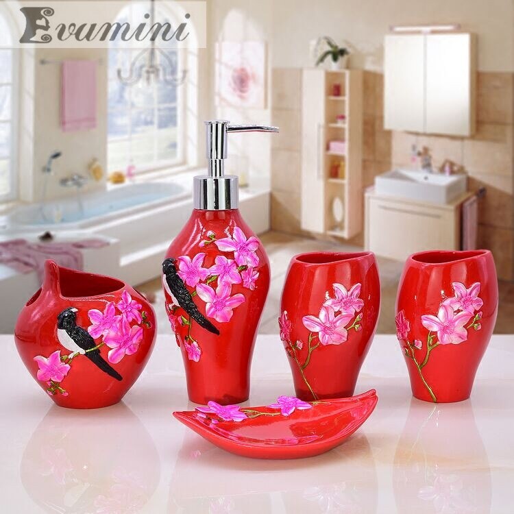5pcs/set Resin Bathroom Accessories Kit Wash Sets Wedding Bathroom Supplies Suite Home Accessories Toothbrush Holder Tray: 1