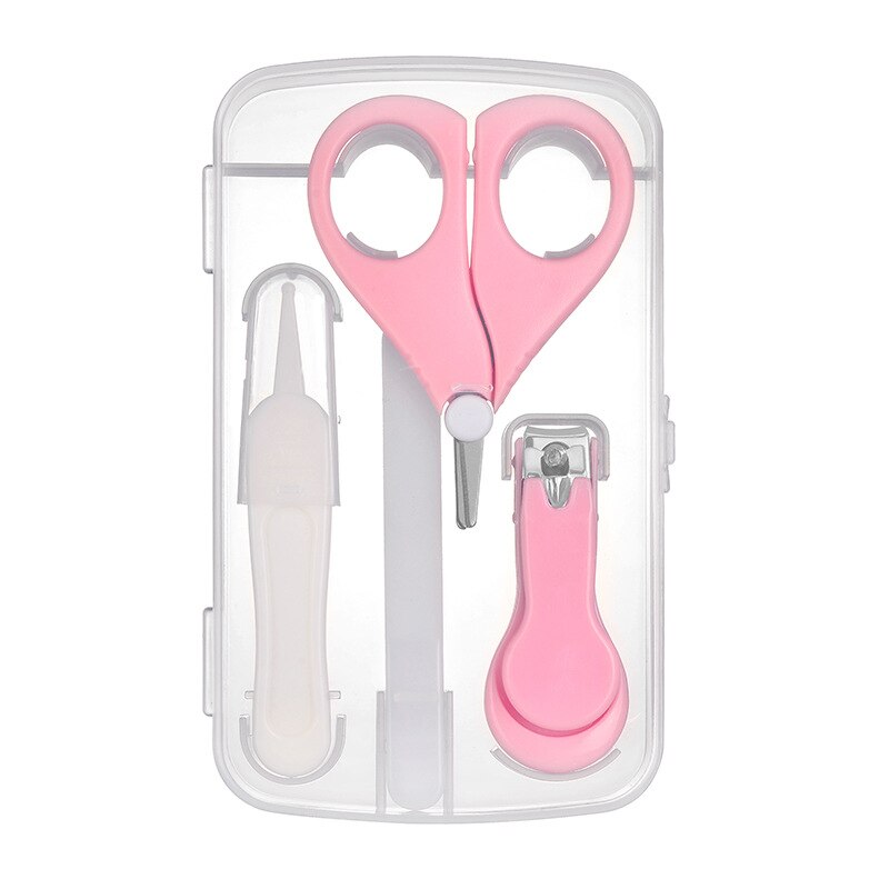 4 Pc Lot Nail Care Baby nagelknipper vier delige set baby veiligheid nagelknipper, schaar, nagelvijl combinatie set Nail Care: 4 PC Lot Pink