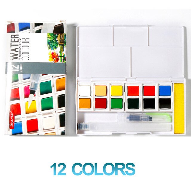 Juego de acuarelas de colores sólidos, Set Superior de 12/18/24/30/36/40/48 colores, para artistas, dibujo, pintura, pigmento de acuarela, suministros de arte: 12color