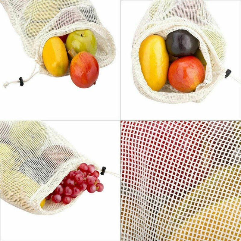 Drawstring Shopping Bags Cotton Mesh Grocery Bag Reusable Storage Packing Vegetables Fruits Storage Bags S/M/L