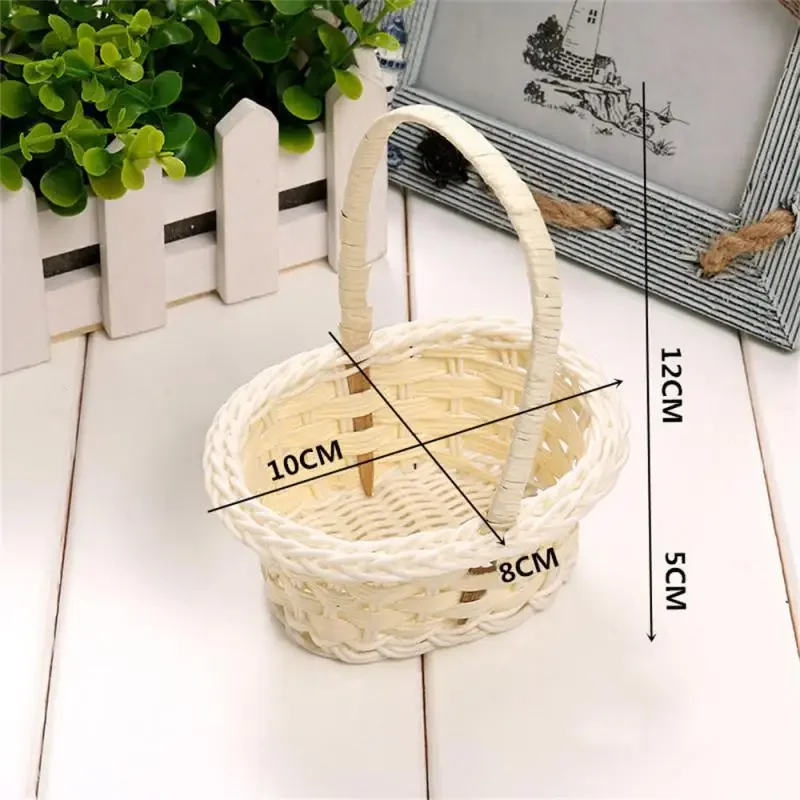 Cesto di fiori in vimini fatto a mano con manico portatile, cesto decorativo per picnic, matrimonio, regalo per bambini, portaoggetti in rattan di vimini pasquale