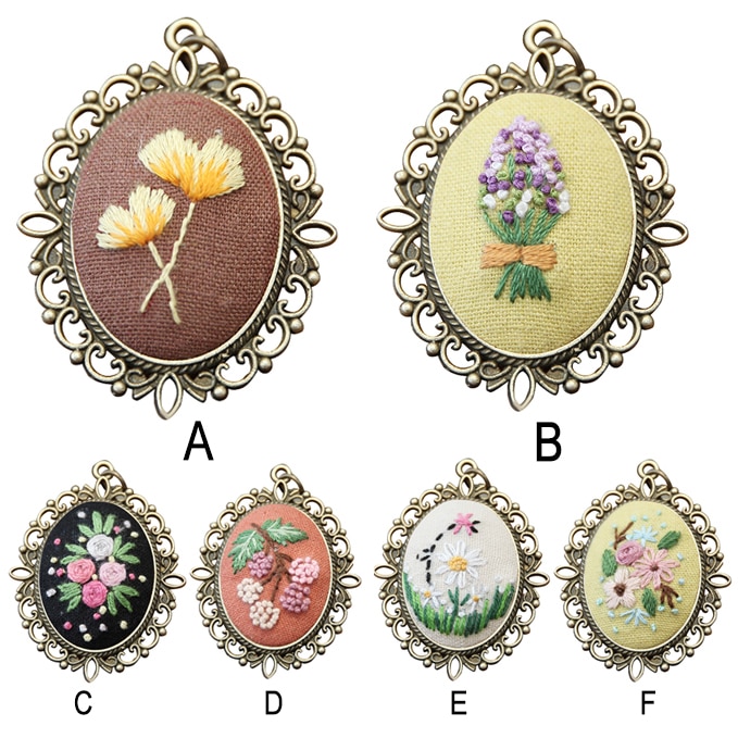 Beginner Embroidery Kit Hand Sewing Stitching Pendants Necklace DIY Cross Stitch Ornament Tool