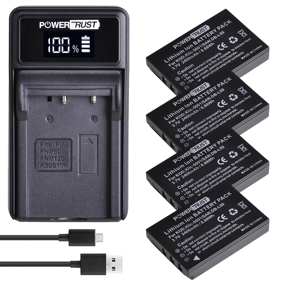 KLIC-5001 DB-L50 Battery + LED Charger for Sanyo DB-L50 Kodak P850 Z760 DX7590 DX7630 Zoom Sanyo DMX-FH1 FH11 HD1000 HD2000: 4Battery and charger