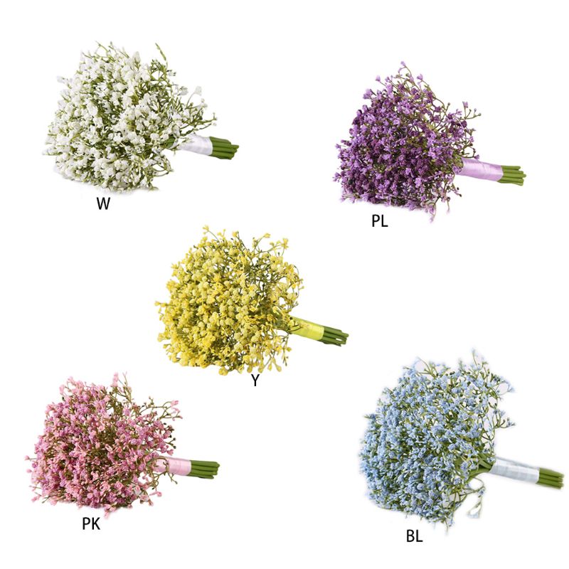 Artificielle bébé souffle gypsophile mariage mariée demoiselle d'honneur Bouquet tenant des fleurs avec ruban de Satin pour la décoration de fête à la maison