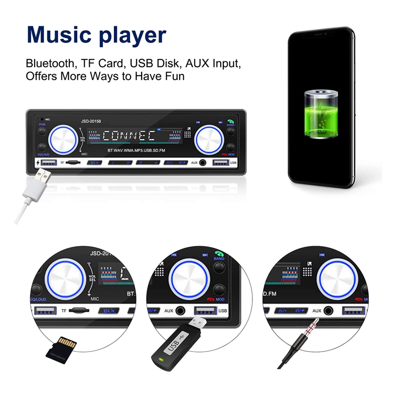 Car Stereo With Bluetooth, Car Radio Audio 4X60W Digital MP3 Player Hands Free Calling With FM Radio USB / AUX Port / TF