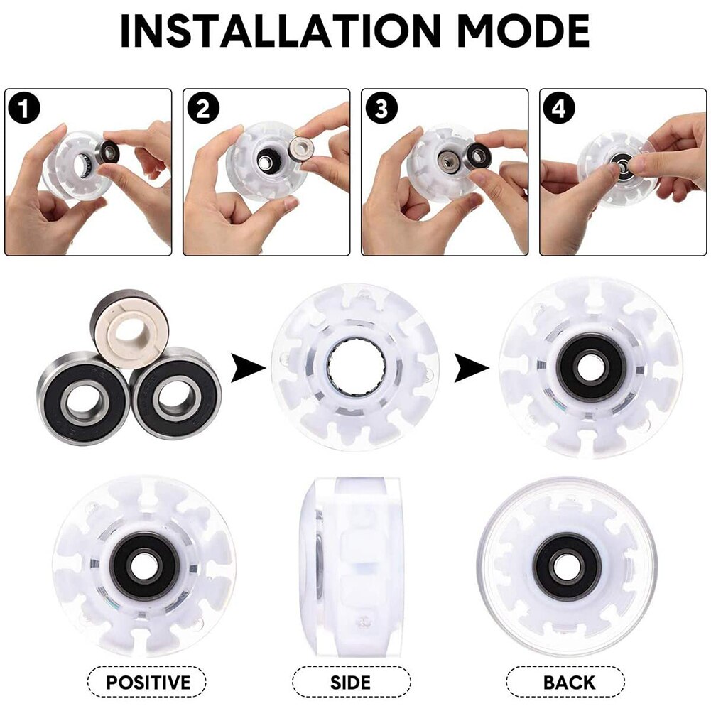 4pcs LED Roller Skate Wheels Light Colorful Luminous Skateboard Lights Skate Wheels Bearings Installed Roller