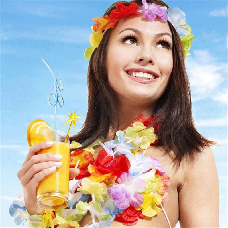 100 st/lot hawaii party leis blomsterkrans krans hawaiian halsband torpil hawai blommig bondgårdsdekor