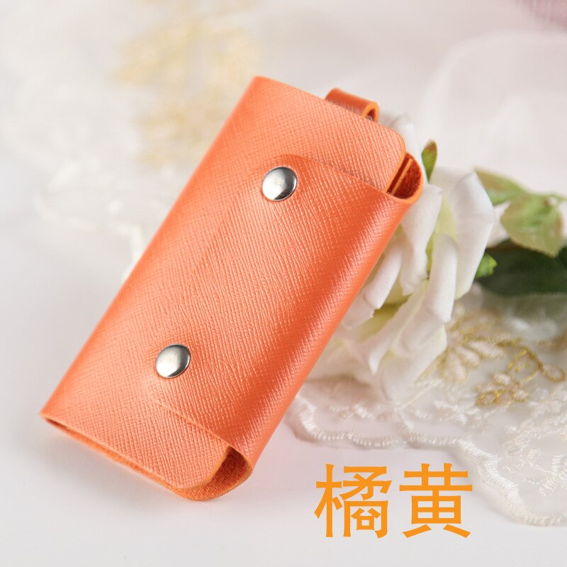Bærbar pu læder nøglering hængende husholderske opbevaringsholdere nøglering nøgleholder taske etui unisex nøgle spænde cover: Orange