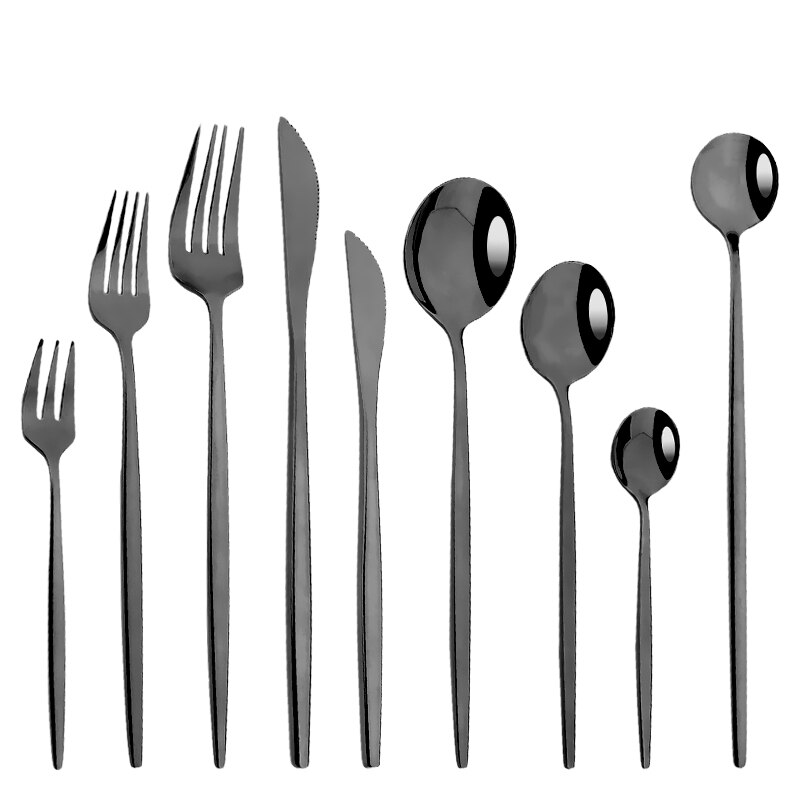 Knife Dessert Fork Long Handle Spoon Chopsticks Dinnerware Stainless Steel Black Flatware Cutlery Set Tableware Silverware Set