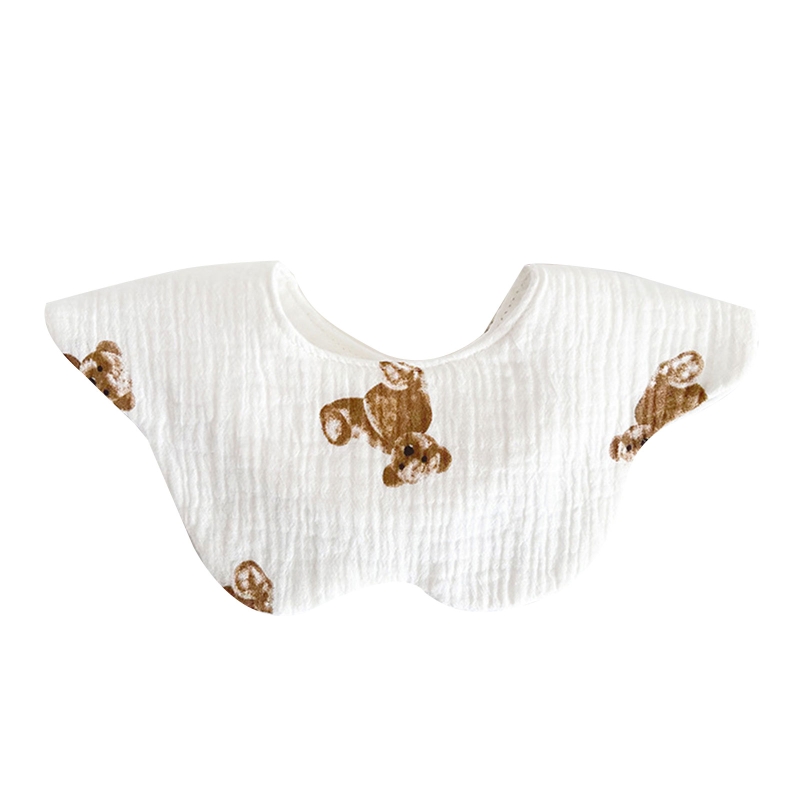 Cartoon Gedrukt Baby Bib Ronde Bloemblaadje Speeksel Handdoek Comfortabel Katoen Ademend: Bear