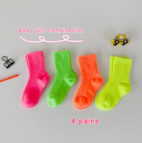 4 paia 1-12 anni 2021 autunno e inverno caramelle calzini di colore brillante calzini per bambini a doppio ago per ragazzo e ragazza: B / XL