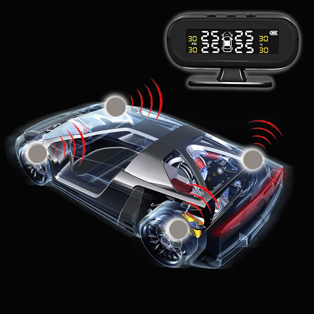 Tire Pressure Monitoring System Solar TPMS Temperature Warning Fuel Save With 4 External Sensors Car Tyre Pressure Monitor