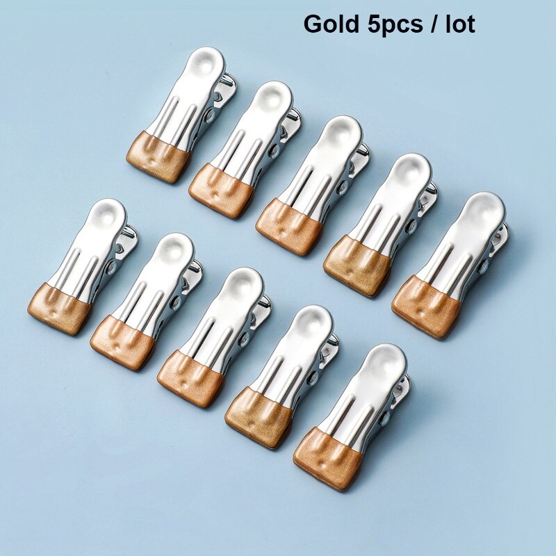 5Pcs/lot Stainless Steel Clips Drying Clothe Pegs Hanging Clothes Pins Hanging Towel Clamp Clips for Clothesline Outdoor Kitchen: Gold 5pcs