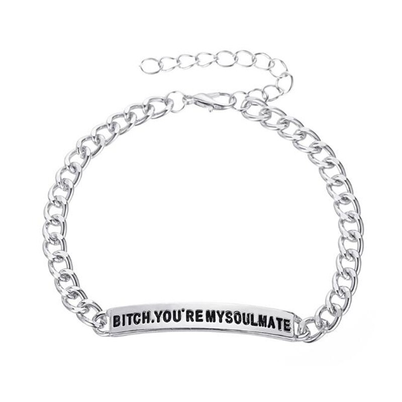 You're My Soulmate Charm Letter Bracelet Handstamped His and Her Chain Bracelet Men Women DIY Couple Jewelry Pulseras: silver color