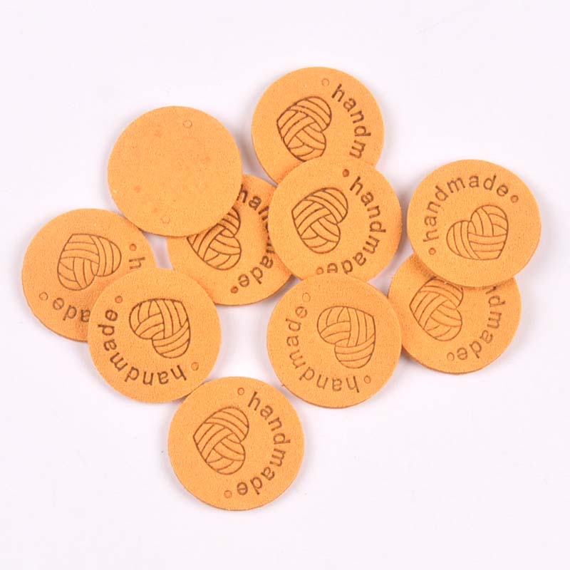 20 piezas, 2,5 cm, tela redonda de PU, etiquetas en relieve hechas a mano, etiqueta de bandera DIY para accesorios de costura de prendas cp3436: Cobre envejecido