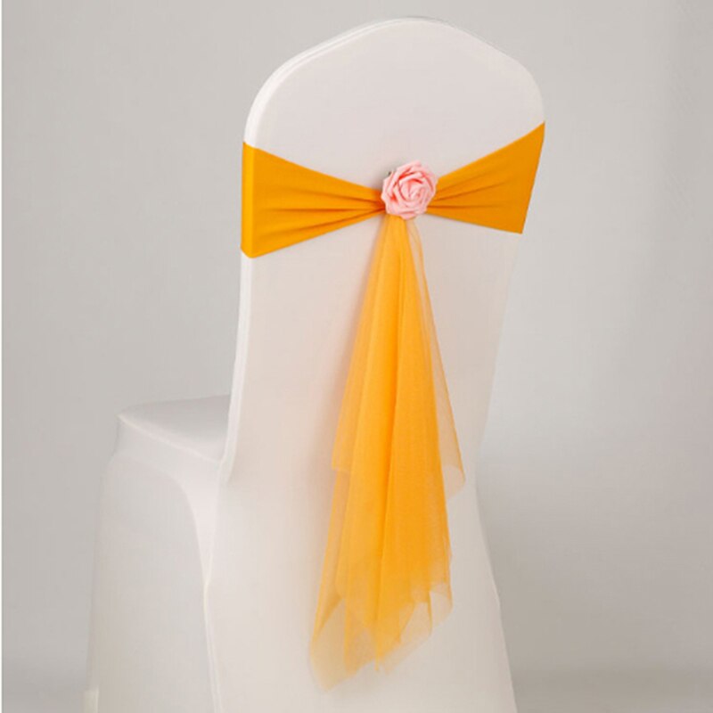 5 farver spandex rammer med rosenkugle kunstig blomst og organza stol ramme bryllup lycra butterfly bånd dekoration: Gul
