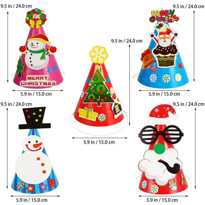 5pcs Christmas Theme DIY Craft Materials Hats Making Kits Decorations Christmas DIY Children'S Role Playing Accessories