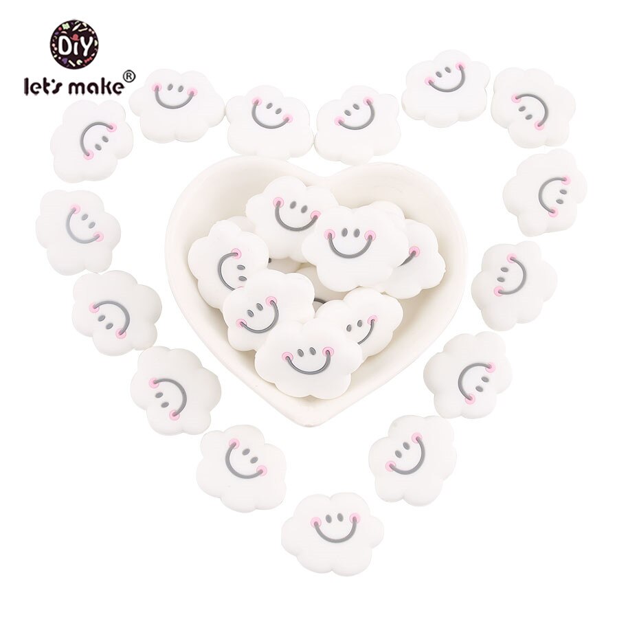 Lad& #39 ;s lave babybider 5 stk smilende sky form perle silikone perler fødevarekvalitet materialer gør-det-selv håndværk brusebad babyprodukter