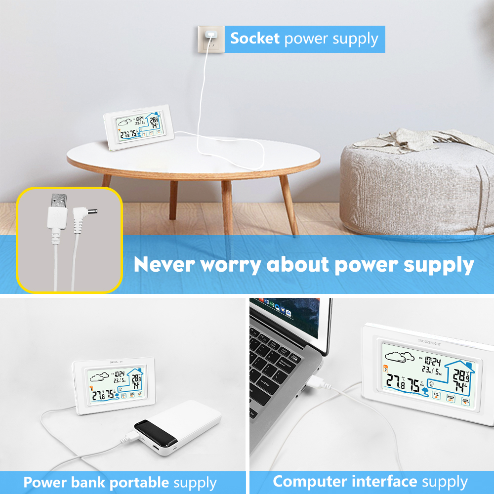 Digital Wireless Hygrometer Touch Screen Weather Station Temperature Humidity Meter Hygrometer Table Decorative Touch Clock