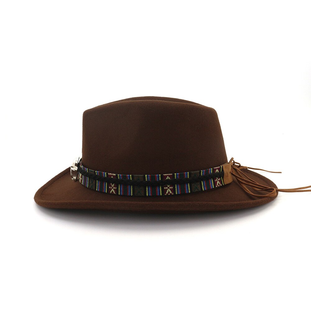 Sombrero de vaquero occidental para hombre y mujer, gorro de ala ancha con banda para la cabeza de vaca, estilo Pop Jazz, de lana, de invierno, tamaño 56-58CM