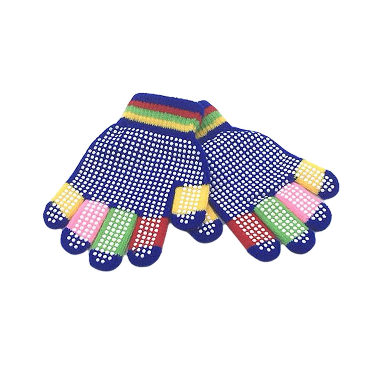 Enfants gants d'hiver multicolore tricoté tissé gants avec adhésif anti-dérapant distribuer pour les petits garçons filles 5-8 ans: Bleu
