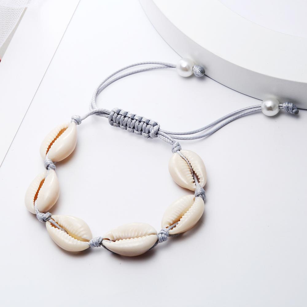 Natural Seashell Hand knit Rope Chain Bracelet Charm Bohemia Jewery Shell Bracelets Women Conch Beaded Strand Bracelets