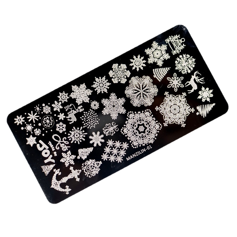 1PC Edelstahl Druck Nagel Stanzen Platten Manikübetreffend Blätter Ahorn Schablone Schimmel Weihnachten Schneeflocken Nagel Kunst DIY Dekorationen