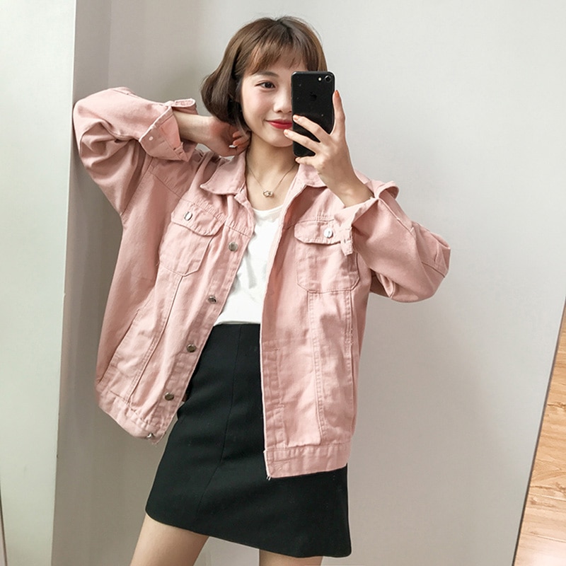 Plus size lös sliten svart jeansjacka dam 4xl 5xl vår streetwear rosa röd basic lover's jeans kappa fritids ytterkläder
