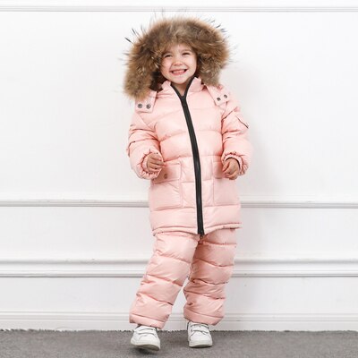 -30 ℃ rosja zimowa kurtka narciarska dla dziewczynek chłopcy płaszcze odzież wierzchnia ciepłe kaczki dół dzieci chłopiec ubrania: Różowy / 24M