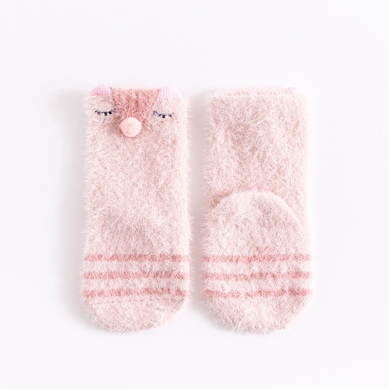 Peuter Sokken Pasgeboren Baby Winter Dikke Nertsen Cashmer Prewalker Herfst Meisje Jongen Baby Skidproof Sole Kids Cartoon Leuke Sok 0-3T: Light Pink Socks / S(0-1Year old)