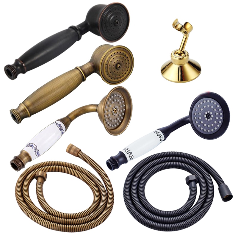 Bronze sort antik guld krom messing telefon stil badeværelse brusehoved vandbesparende håndholdt brusehoved spray & 1.5m slanger